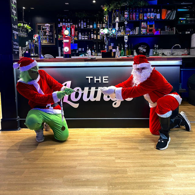 Shropshire Santa 5K Run Promotional Photo In The Lounge with Santa and The Grinch