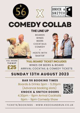 Sunday 13th August Comedy, Cocktails & Boards Collab with Bar 56